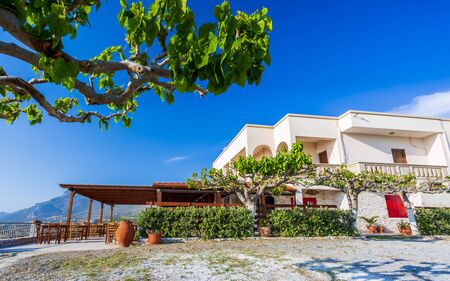 Crete, Greece - April 25 2018: Sea side Villa at Falassarna beach in Western Crete, Greek Islands, Greece, Europeのeditorial素材