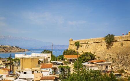 Crete, Greece - April 26 2018: Fortezza castle wall and Rethymnon old town, Crete, Greek Islands, Greece, Europeのeditorial素材