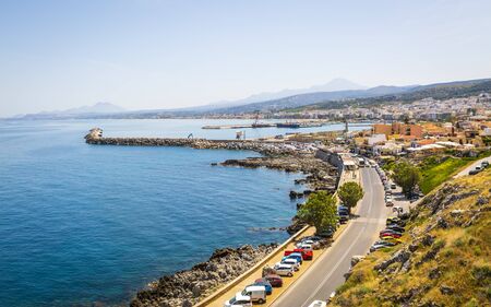 Crete, Greece - April 26 2018: View of Rethymnon hrabor from Fortezza castle, Crete, Greek Islands, Greece, Europeのeditorial素材