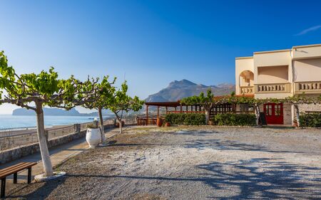 Crete, Greece - April 25 2018: Sea side Villa at Falassarna beach in Western Crete, Greek Islands, Greece, Europeのeditorial素材