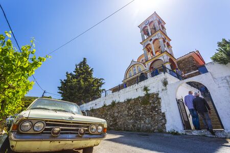 Crete, Greece - April 27 2018: Church in village of Elos, Kissamos, Crete, Greek Islands Greece Europeのeditorial素材