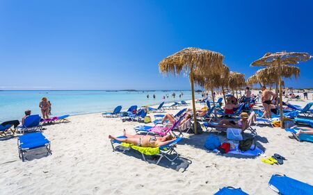 Crete, Greece - April 27 2018: Elafonissi Beach, Chania region, Crete Greek Islands Greece Europeのeditorial素材