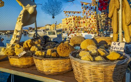 Crete, Greece - April 27 2018: Natural Sea Sponge for sale in Crete, Greek Islands, Greece, Europeのeditorial素材