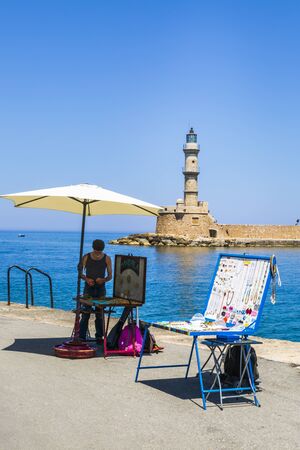 Crete, Greece - April 28 2018: Colourful souvenirs for sale in Crete, Greek Islands, Greece, Europeのeditorial素材