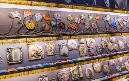 Colourful traditional Cretan pottery for sale in Crete, Greek Islands, Greece, Europeのeditorial素材