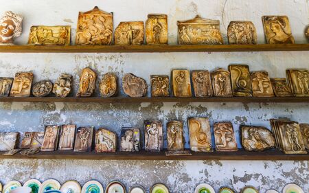 Colourful traditional Cretan pottery for sale in Crete, Greek Islands, Greece, Europeのeditorial素材