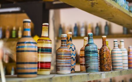 Colourful traditional Cretan pottery for sale in Crete, Greek Islands, Greece, Europeのeditorial素材