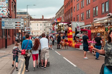 BRISTOL, ENGLAND - JULY 21, 2019: Street Fair and merchandise for sale at Bristol Harbour Festival in Bristol, United Kingdom, Europeのeditorial素材