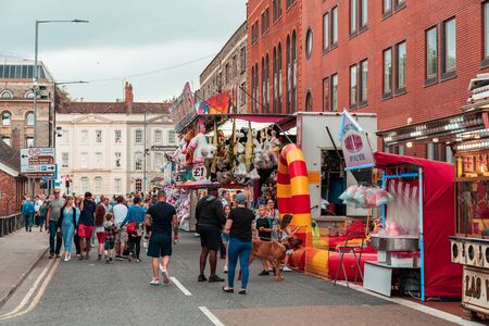 BRISTOL, ENGLAND - JULY 21, 2019: Street Fair and merchandise for sale at Bristol Harbour Festival in Bristol, United Kingdom, Europeのeditorial素材