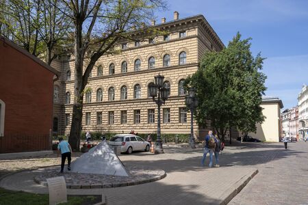 RIGA, LATVIA - AUGUST 16, 2019: Barricades Memorial and Saema - Government office, Old Town, UNESCO World Heritage Site, Riga, Latvia Europeのeditorial素材