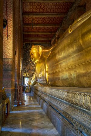 Bangkok, Thailand - January 5, 2020: Reclining golden Buddha in Wat Phra Chetuphon (Wat Pho) temple, Bangkok, Thailand, Southeast Asia, Asiaのeditorial素材