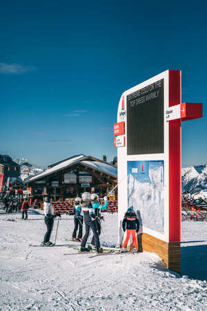 Alps France January 19th 2020: Roche de Mio at La Plagne ski resort, French Alps, Tarentaise, France, Europeのeditorial素材