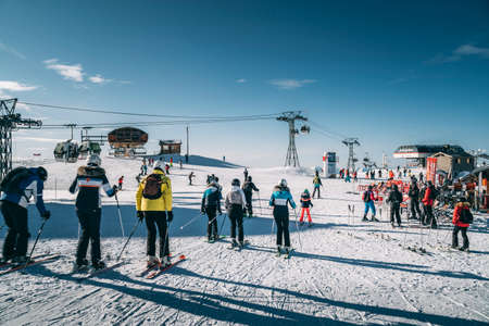 Alps France January 19th 2020: Roche de Mio at La Plagne ski resort, French Alps, Tarentaise, France, Europeのeditorial素材