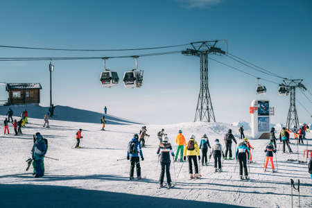 Alps France January 19th 2020: Roche de Mio at La Plagne ski resort, French Alps, Tarentaise, France, Europeのeditorial素材