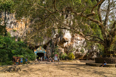 Phang Nga / Thailand - Decemer 22nd, 2019: Entrance of Wat Suwan Kuha or Cave Temple, Buddha Cave in Phang Nga, Thailand, South East Asiaのeditorial素材
