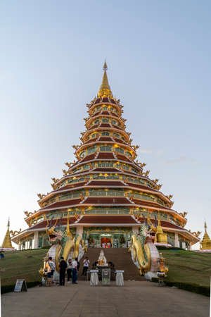 Chiang Rai / Thailand - January 1st 2020: Wat Huay Pla Kang temple Big Buddha at dusk, Chiang Rai, Thailand, Southeast Asia, Asiaのeditorial素材