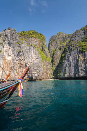 Phi Phi, Thailand - December 25th 2019: Maya Bay 'The Beach' with long-tail boats and tourists, Phi Phi Lay Island, Krabi Province, Thailand, Southeast Asia, Asiaのeditorial素材