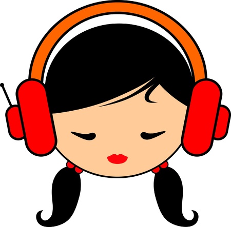 Girl s head in headphones - Vector icon isolatedのイラスト素材