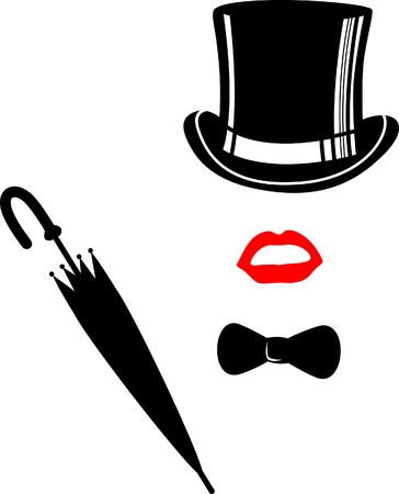  Retro Party set - Sunglasses, lips and umbrellaのイラスト素材