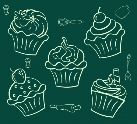 cupcake  in doodle style のイラスト素材