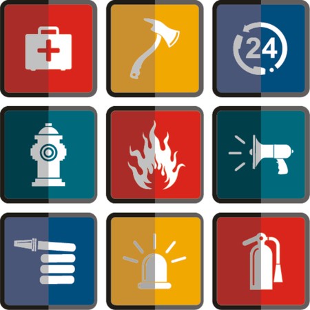 firefighter icon set in flat style のイラスト素材