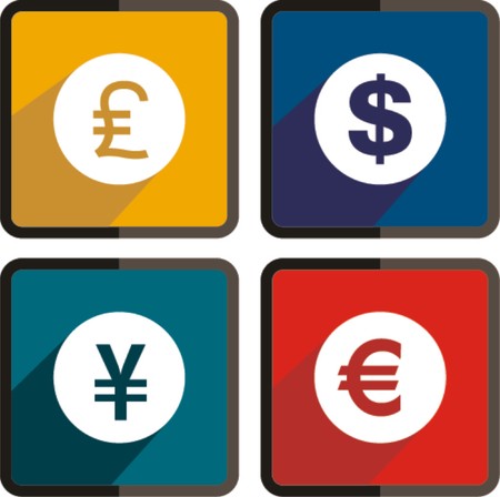 Flat icon Vector money ,dollar, euro, yen and pound のイラスト素材