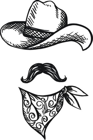Doodle Hat,scarf and mustache, cowboy style のイラスト素材