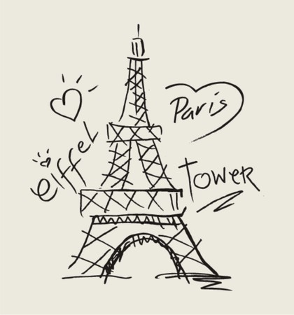 sketch i love paris with eiffel tower のイラスト素材