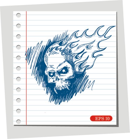 Sketch Skull with flame on note paper のイラスト素材