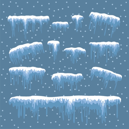 Set of white snow design element on blue backgroundのイラスト素材