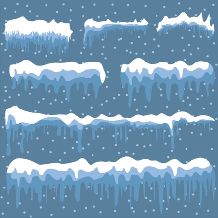 Set of white snow design element on blue backgroundのイラスト素材