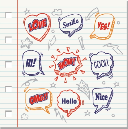 Hand drawn of speech comic bubbles. Comic sound effectのイラスト素材