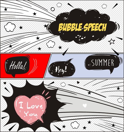 Comic speech bubbles and comic strip background, vector illustration.のイラスト素材