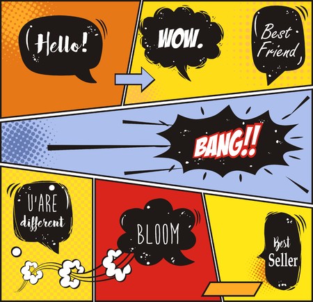 Comic speech bubbles and comic strip background, vector illustration.のイラスト素材