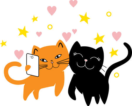 Pretty white cat making selfie photo. vector illustrationのイラスト素材
