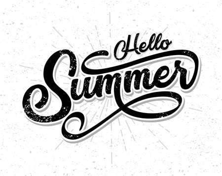 Hello Summer vector illustration, background. Hand lettering inspirational typography poster, bannerのイラスト素材
