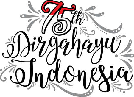Hand written calligraphic lettering quote Dirgahayu Indonesia, meaning Long live in Indonesianのイラスト素材