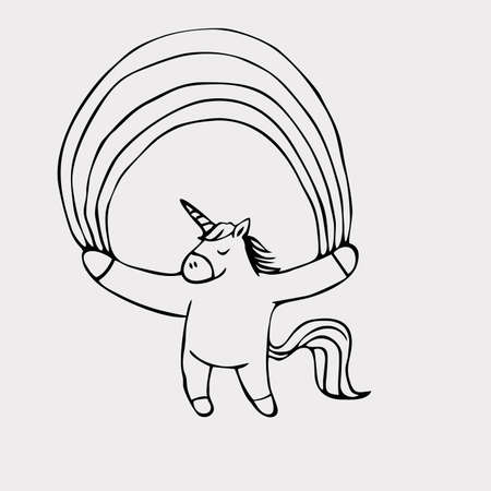 Doodle Rainbow With unicorn, Vector Illustrationのイラスト素材