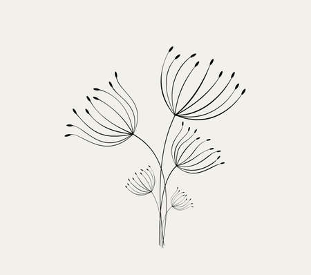 Dandelion and seeds, vector illustration. Vector isolated decoration element from scattered silhouettesのイラスト素材