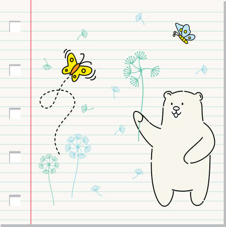 Cute bear with dandelion . Vector illustrationのイラスト素材