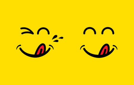 Yummy smile emoticon with tongue lick mouth. Tasty food eating emoji face
