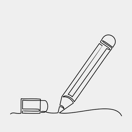 Continuous line drawing.A pen is drawn by a single black line on a white background.  Vector illustrationのイラスト素材