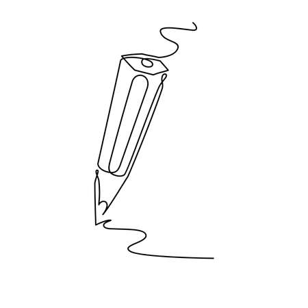 Continuous line drawing.A pen is drawn by a single black line on a white background.  Vector illustrationのイラスト素材