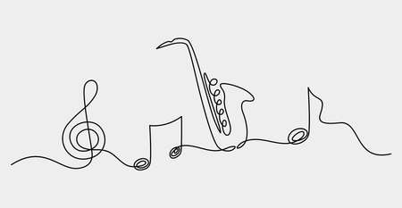 One continuous line drawing.Abstract music note background, vector illustrationのイラスト素材