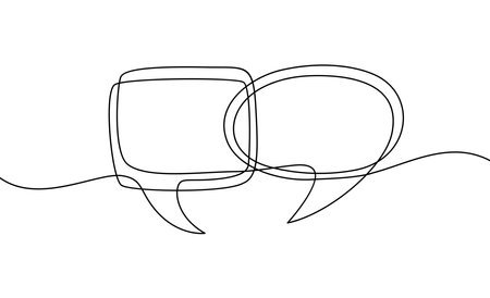 Continuous one line drawing of speech bubble.freehand drawn comic book speech bubble cartoon word welcomeのイラスト素材