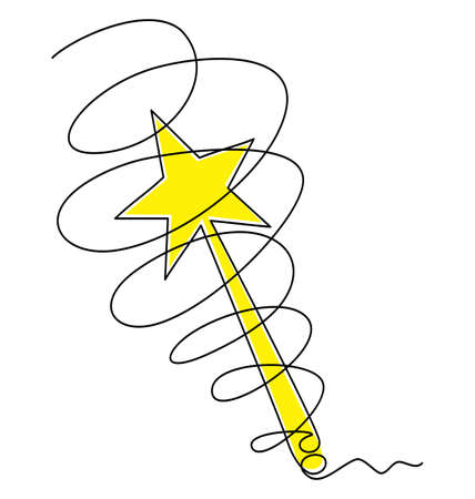 Continuous line drawing. Continuous line of  Magic wandのイラスト素材