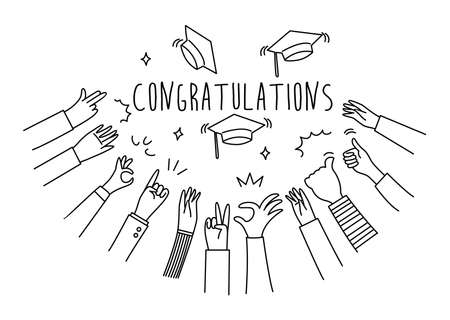 Congratulations, Human Hand  gestures with hat.Various gestures of human hands.vector illustrationのイラスト素材