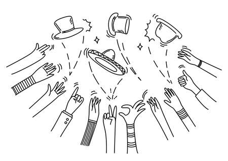 Human Hand  gestures and various hats, signals and signs.Various gestures of human hands.のイラスト素材