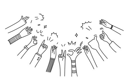 hand drawn of hands clapping ovation. applause, thumbs up gesture on doodle style , vector illustrationのイラスト素材
