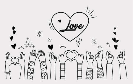 love icon , heart symbol and Human Hand  gestures, vector illustrationのイラスト素材